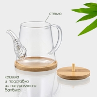 Чайник заварочный стеклянный с бамбуковой крышкой и металлическим фильтром BellaTenero &laquo;Бамбук&raquo;, 600 мл, 19&times;11,3&times;12,2 см