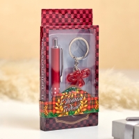 Набор подарочный 2в1 (ручка, брелок бант с сердечком)  МИКС