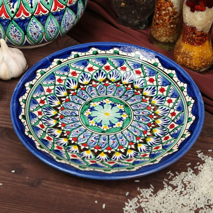 Тарелка Риштанская Керамика Тарелка Риштанская Керамика "Цветы", 22 см, синяя