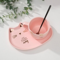 Набор &laquo;Мяу&raquo;, кружка 200 мл, блюдце 18х11