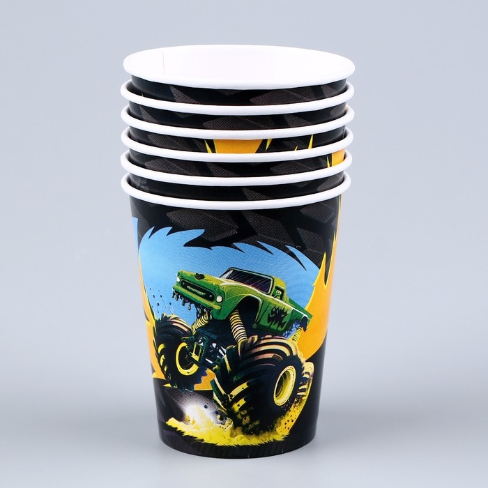 Набор бумажной посуды одноразовый Тачка&raquo;: 6 тарелок, 1 гирлянда, 6 стаканов, 6 колпаков