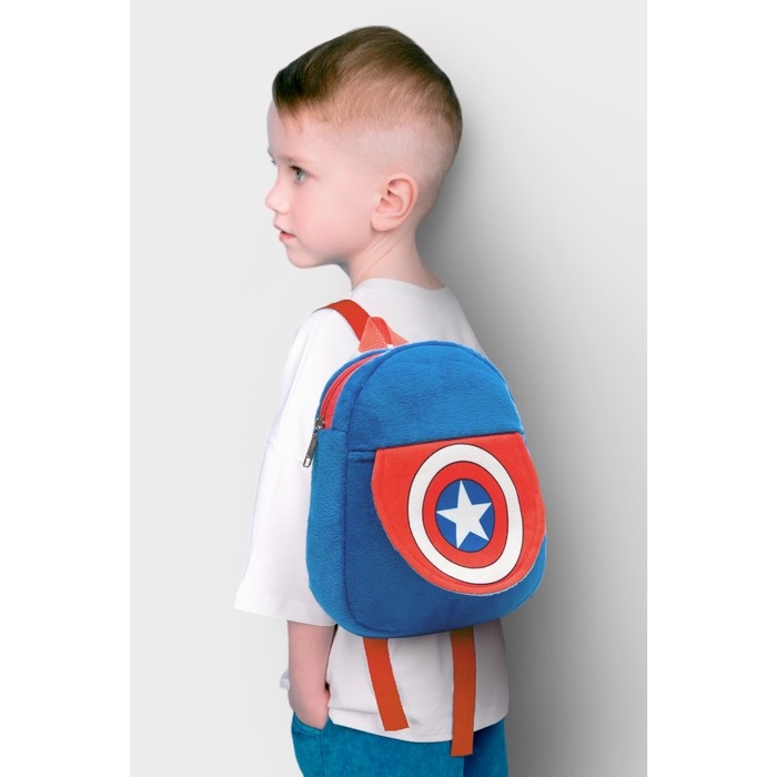 Рюкзак плюшевый на молнии, с карманом, 19 х 22 см Рюкзак плюшевый на молнии, с карманом, 19 х 22 см "Капитан Америка", Мстители