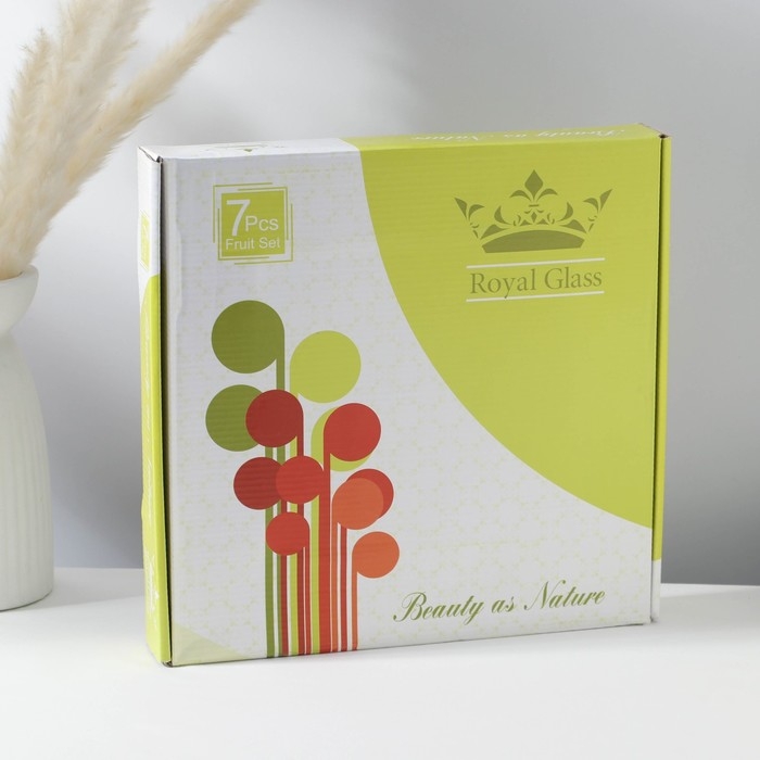 Набор столовый &laquo;Растительный узор&raquo;, 7 предметов: d=30 см - 1 шт, d=18 см - 6 шт, цвет бежевый с золотым