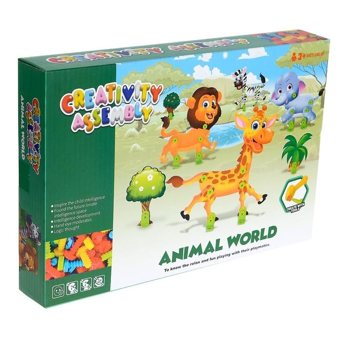 Конструктор винтовая мозаика &laquo;Животные сафари&raquo;, 4 карточки, 3 инструмента