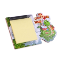 Магнит новогодний, змея, с блоком для записи "На счастье!" символ года, леденец Магнит новогодний, змея, с блоком для записи "На счастье!" символ года, леденец