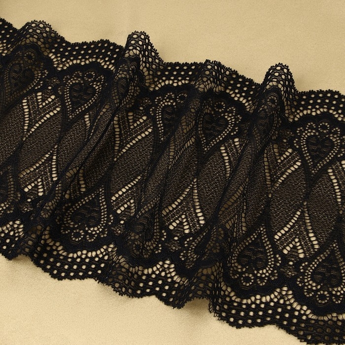 Кружевная эластичная ткань, 185 мм &times; 2,7 &plusmn; 0,5 м, цвет чёрный