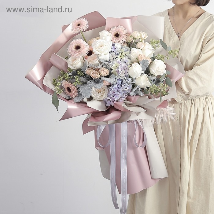 Пленка матовая для цветов, двухсторонняя, Пленка матовая для цветов, двухсторонняя, "Зефир", тёмно розовый, 57 см х 5 м