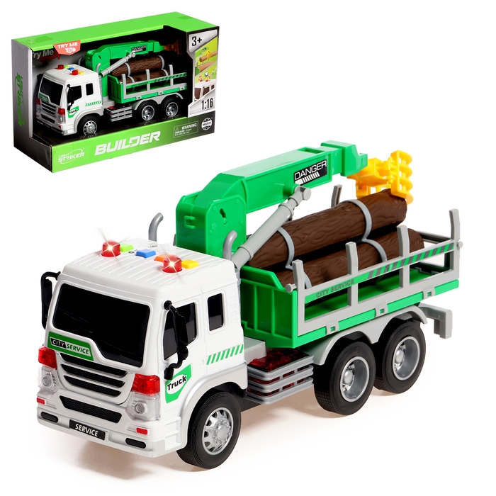 Грузовик «Лесовоз», инерция, 1:16, световые и звуковые эффекты Грузовик «Лесовоз», инерция, 1:16, световые и звуковые эффекты