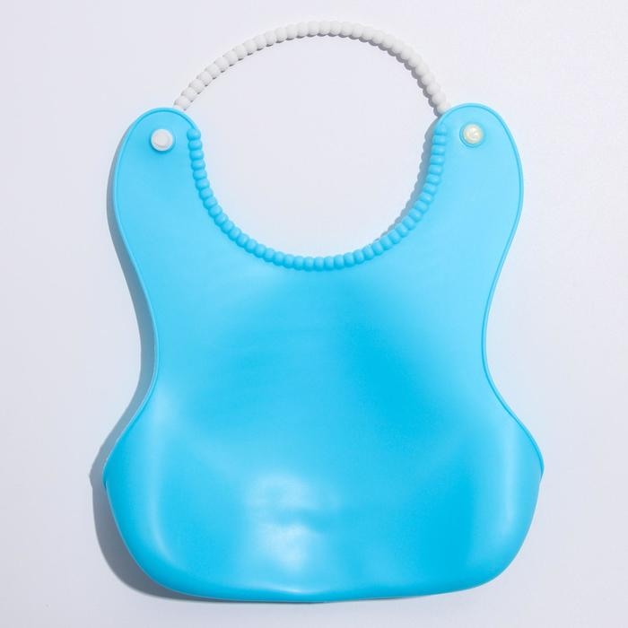Нагрудник для кормления силиконовый с карманом, цвет голубой