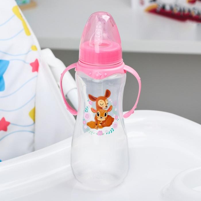 Бутылочка для кормления &laquo;Оленята: мамы и малыши&raquo;, классическое горло, 250 мл., от 0 мес., приталенная, с ручками
