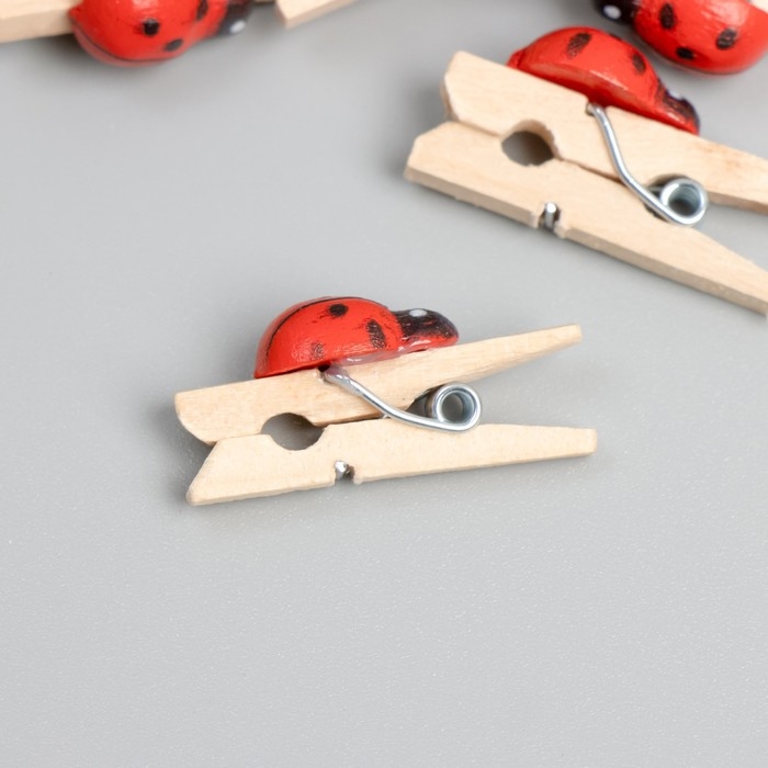 Декор для творчества дерево Декор для творчества дерево "Прищепка с божьей коровкой" набор 15 шт 1,5х1 см