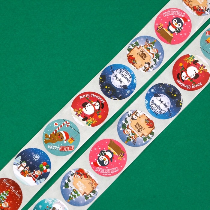 Новый год. Наклейки новогодние в рулоне "Весёлый новый год", 500 шт, 2,5 х 2,5 см.