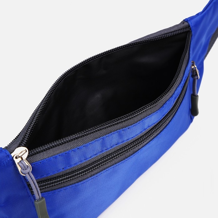 Поясная сумка на молнии, наружный карман, разъем для USB, цвет синий Поясная сумка на молнии, наружный карман, разъем для USB, цвет синий