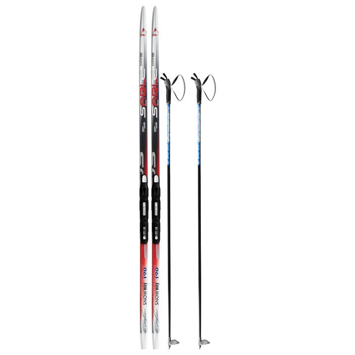 Комплект лыжный: пластиковые лыжи 190 см без насечек, стеклопластиковые палки 150 см, крепления SNS, цвета МИКС