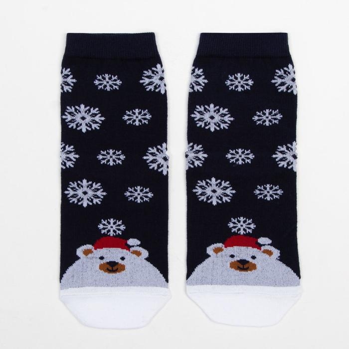 Носки детские &laquo;Мишка и снежинки&raquo; цвет синий, размер 20-22