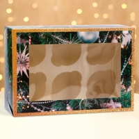 Новый год. Коробка для 6 капкейков с окном "Сладких моментов", 25 х 17 х 10 см, упаковка