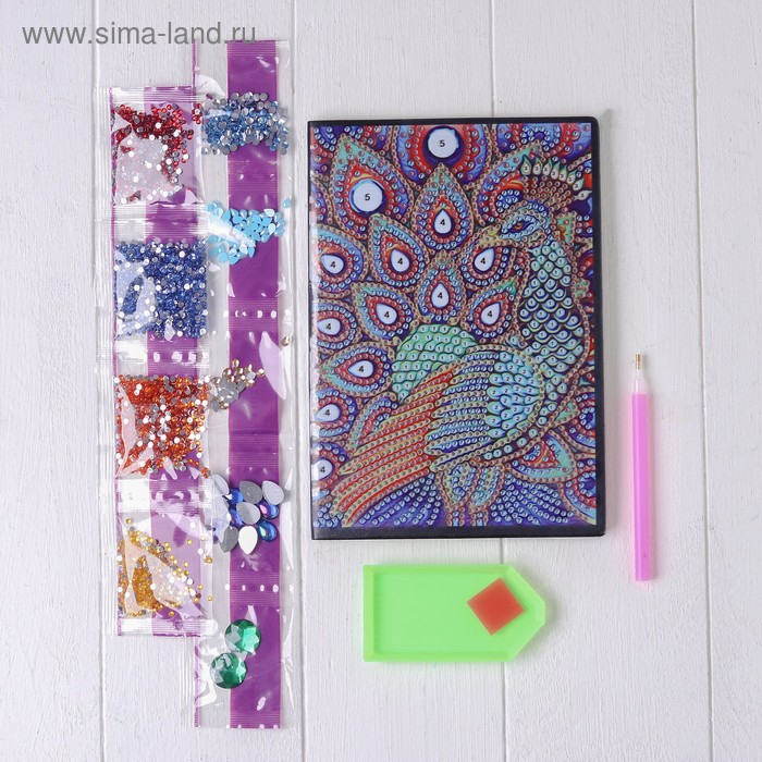 Алмазная вышивка на блокноте &laquo;Красавец павлин&raquo;, 50 стр.