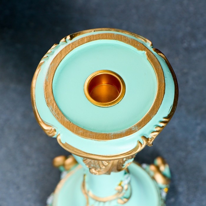 Подсвечник Подсвечник "Резной с квадратным основанием", бирюзовый, 12х12х27 см, для свечи d=2 см