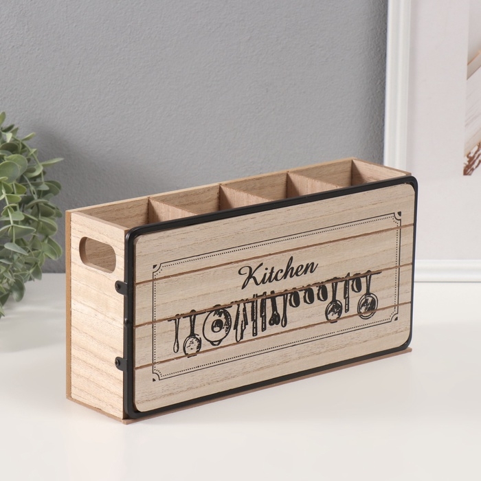 Подставка дерево с делениями Подставка дерево с делениями "Кухонные принадлежности" 7,5х30х15 см