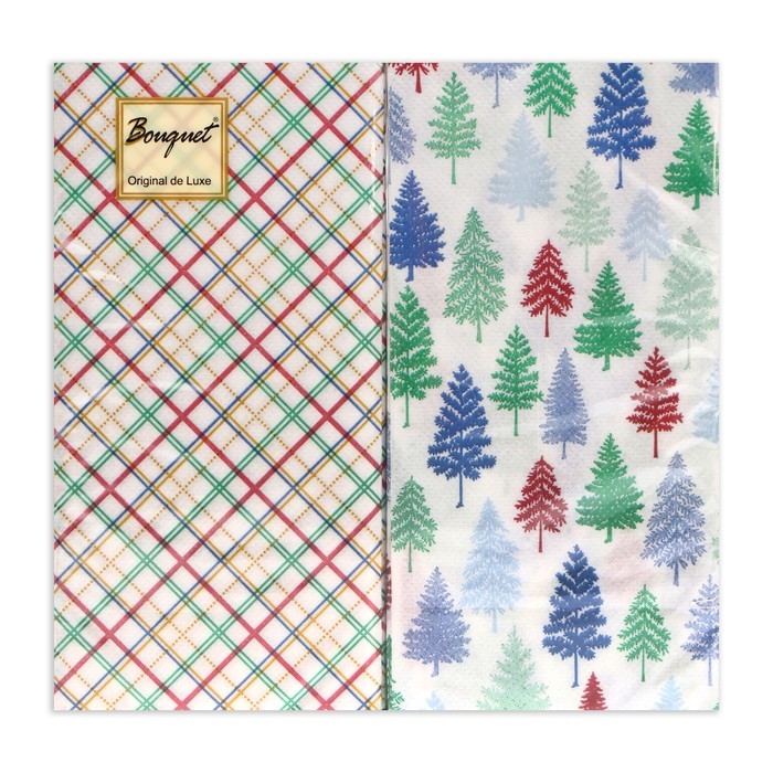 Новогодние салфетки бумажные Bouquet Original de luxe &laquo;Клетка + Ёлочки&raquo;, 2 слоя, 33х33 см, 20 шт.