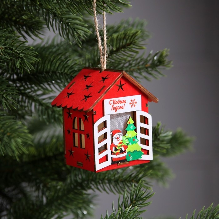 Ёлочная игрушка &laquo;Дед Мороз у ёлки&raquo;, от батареек, свечение тёплое белое