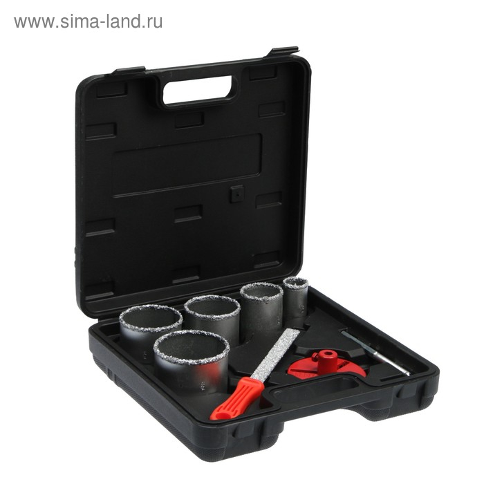 Набор коронок кольцевых по керамике ТУНДРА, 33-53-67-73-83 мм + напильник Набор коронок кольцевых по керамике ТУНДРА, 33-53-67-73-83 мм + напильник