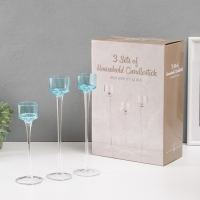 Подсвечник стекло набор 3 шт "Прозрачность мыслей" высота 26см-2шт., 20 см- 1шт. синий Подсвечник стекло набор 3 шт "Прозрачность мыслей" высота 26см-2шт., 20 см- 1шт. синий