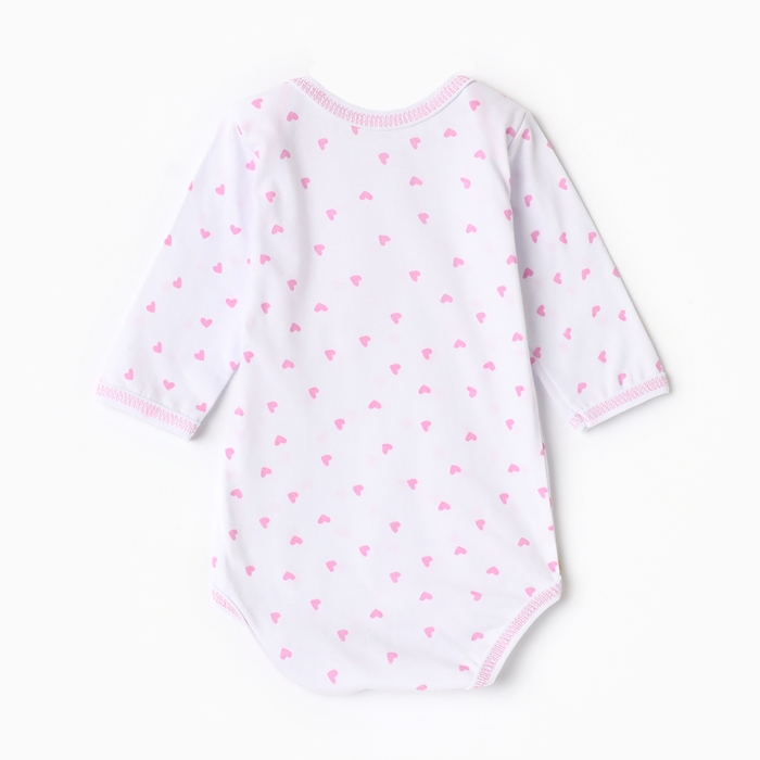 Боди детское с длинным рукавом, цвет белый/сердечки, рост 74 Боди детское с длинным рукавом, цвет белый/сердечки, рост 74