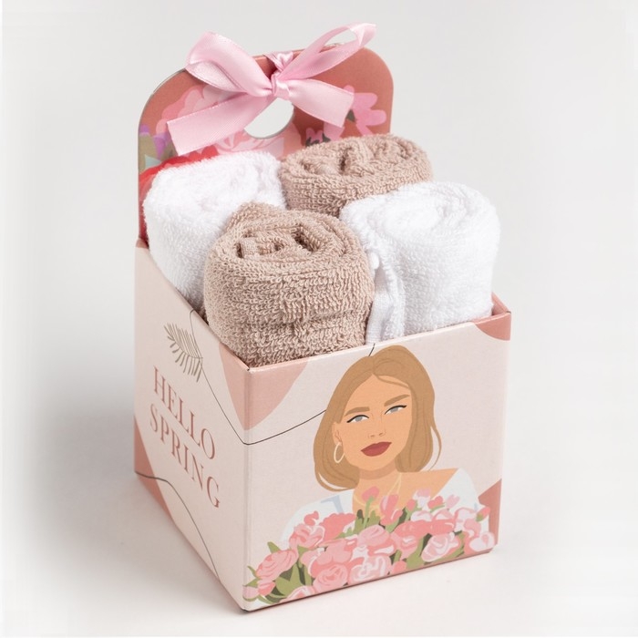 Набор махровых полотенец Этель Spring 30х30 см-4шт, 100% хлопок 340 гр/м2 Набор махровых полотенец Этель Spring 30х30 см-4шт, 100% хлопок 340 гр/м2