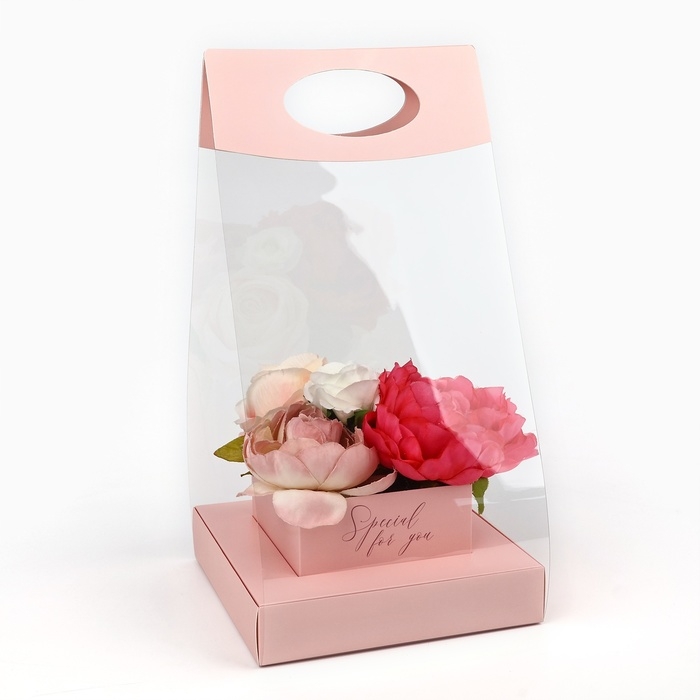 Коробка подарочная складная переноска для цветов, упаковка, &laquo;Персик&raquo;, 20 x 20 x 4 см