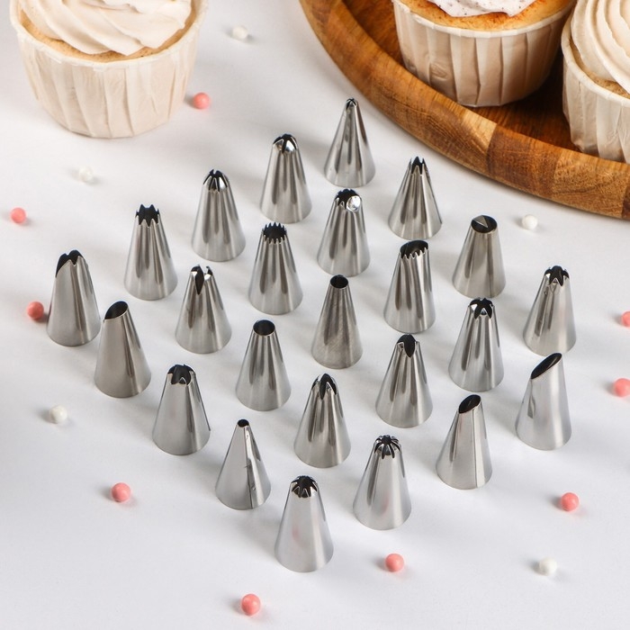 Набор насадок кондитерских, d=1,5 см, 24 шт, в кейсе, насадки МИКС Набор насадок кондитерских, d=1,5 см, 24 шт, в кейсе, насадки МИКС