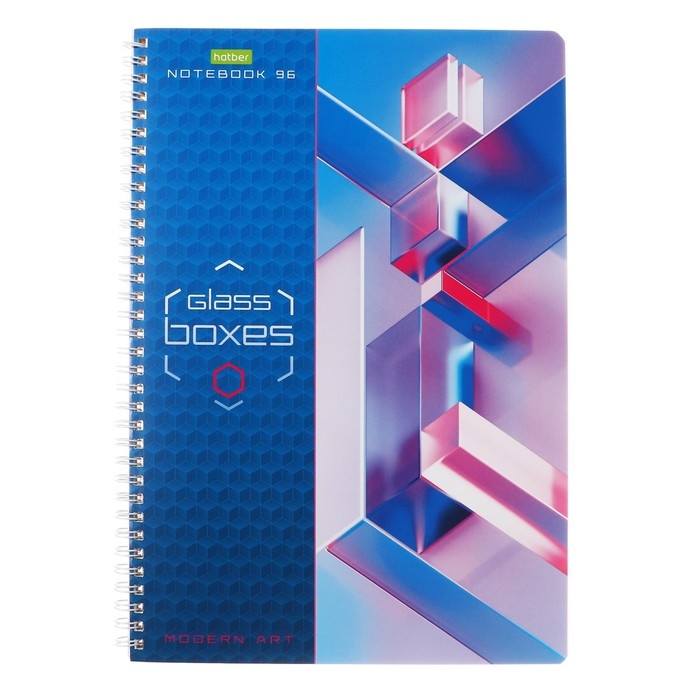 Тетрадь А4, 96 листов в клетку на гребне GlassBoxes, обложка мелованный картон, блок 55г/м2, 4В МИКС Тетрадь А4, 96 листов в клетку на гребне GlassBoxes, обложка мелованный картон, блок 55г/м2, 4В МИКС