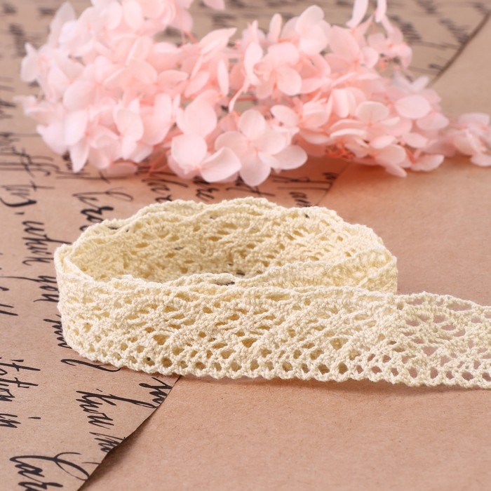 Кружево вязаное, 20 мм &times; 10 &plusmn; 1 м, цвет бежевый
