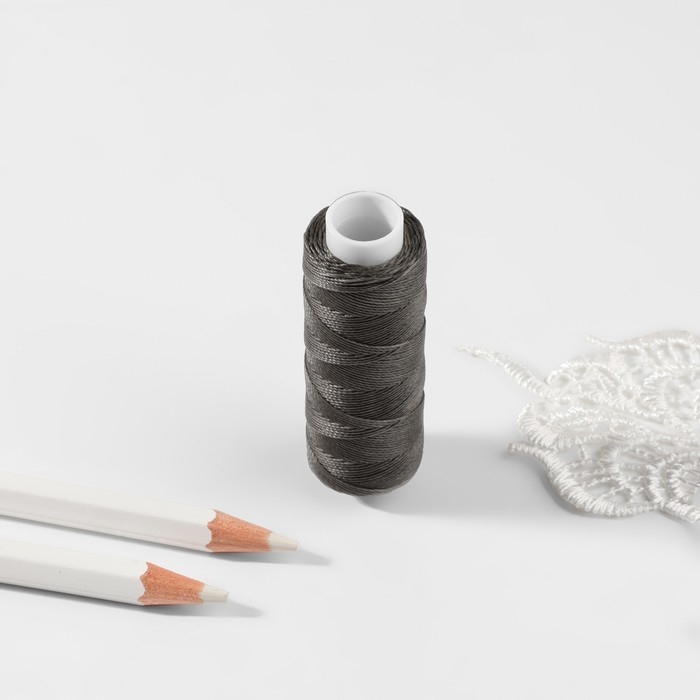 Нитки вощёные, круглые, 300D/3, 0,35 мм, 60 &plusmn; 2 м, цвет тёмно-серый