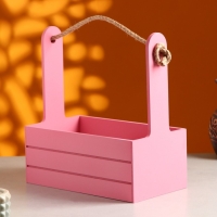 Кашпо деревянное 25.5&times;15&times;30 см "Аром", ручка канат, Розовый Коралл