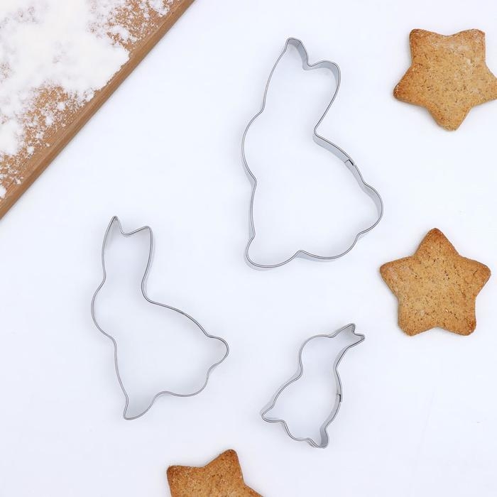 Набор форм для печенья Доляна &laquo;Кролик&raquo;, 3 шт, цвет серебристый