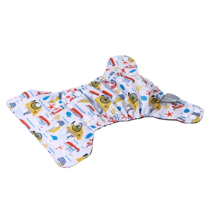 Многоразовый подгузник «Кораблики», 3-8 кг, угольно-бамбуковая ткань, цвет белый, Крошка Я Многоразовый подгузник «Кораблики», 3-8 кг, угольно-бамбуковая ткань, цвет белый, Крошка Я