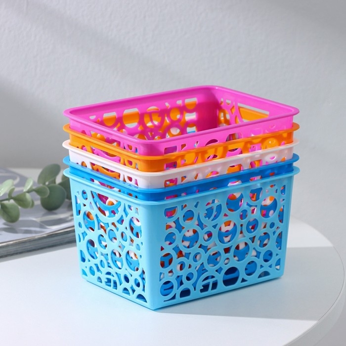 Корзина для хранения Доляна &laquo;Круги&raquo;, пластик, 11,5&times;14&times;8 см, цвет МИКС