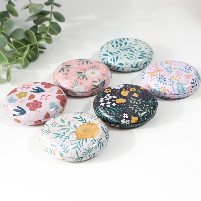 Шкатулка металл круглая Шкатулка металл круглая "Цветы и листья" фасовка 12 шт 1,8х7х7 см