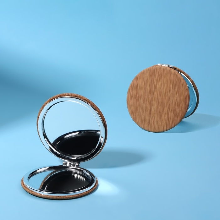 Зеркало складное &laquo;Бамбук&raquo;, d = 7 см, с увеличением, цвет &laquo;тёмное дерево&raquo;