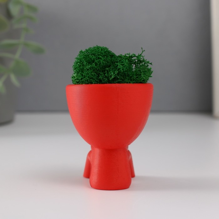 Кашпо бетонное мини "Мистер Грин" Кикадзару со мхом красный 5,5х6х6,5 см (мох зелен стабил)