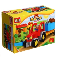 Конструктор «Трактор с тележкой», большие кубики, 32 детали Конструктор «Трактор с тележкой», большие кубики, 32 детали