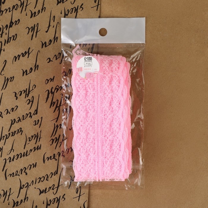 Кружево капроновое, 45 мм &times; 10 &plusmn; 1 м, цвет розовый