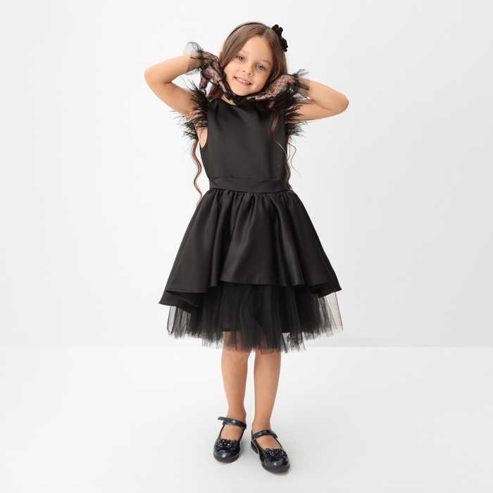 Платье нарядное детское KAFTAN, р.32 (110-116 см), черный Платье нарядное детское KAFTAN, р.32 (110-116 см), черный