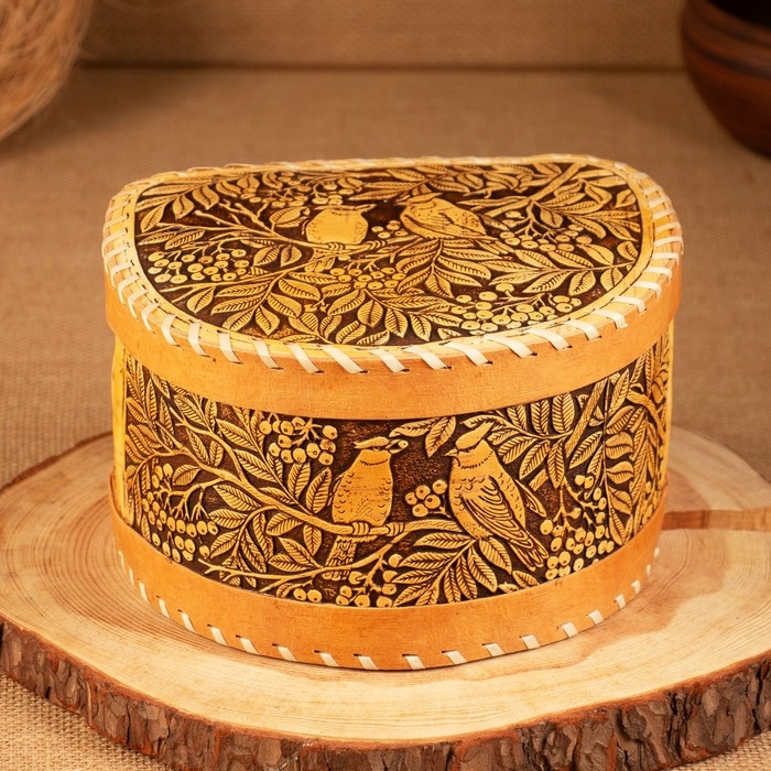 Хлебница-батонница "Птицы", шарнирная, 21 х 19 х 12 см, береста