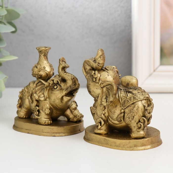 Нэцкэ полистоун набор 2 шт Нэцкэ полистоун набор 2 шт "Слоны с кувшином и мячом" 6,2х7х7,5 см