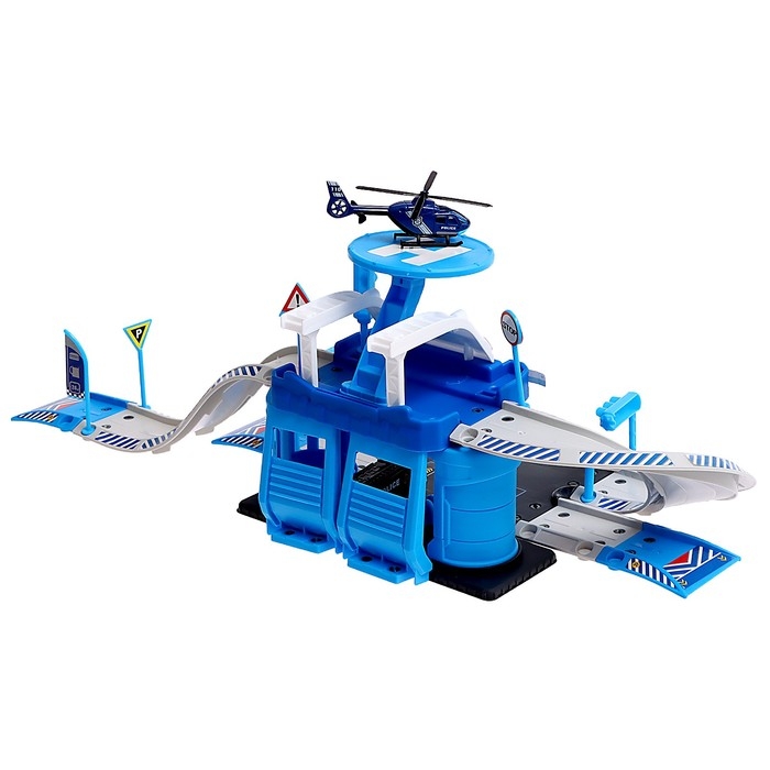 Парковка &laquo;Полицейский участок&raquo;, с металлическими машинкой и вертолётом