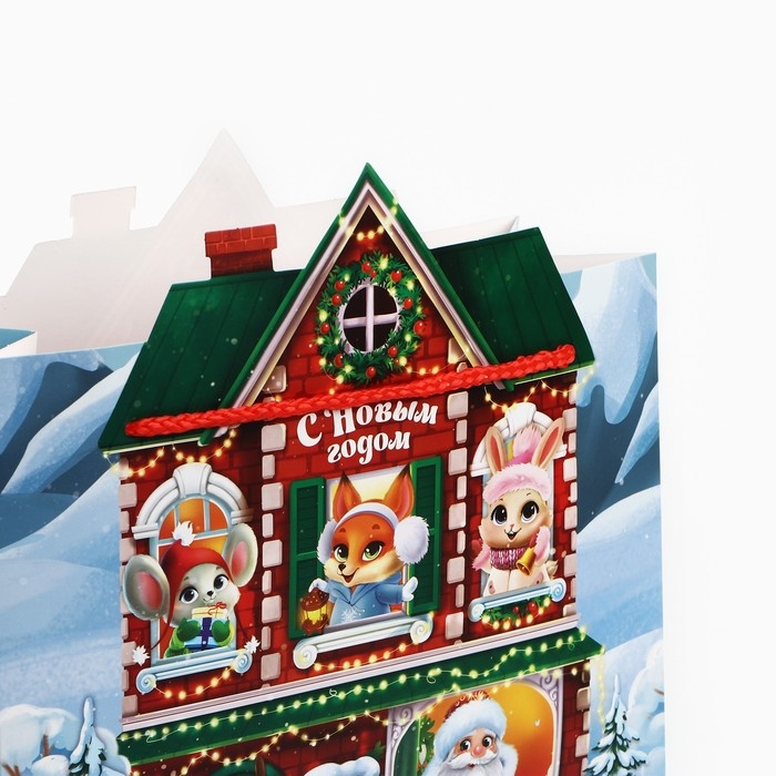 Пакет подарочный новогодний &laquo;Новогодний домик&raquo;, 25 х 27 х 10 см , Новый год