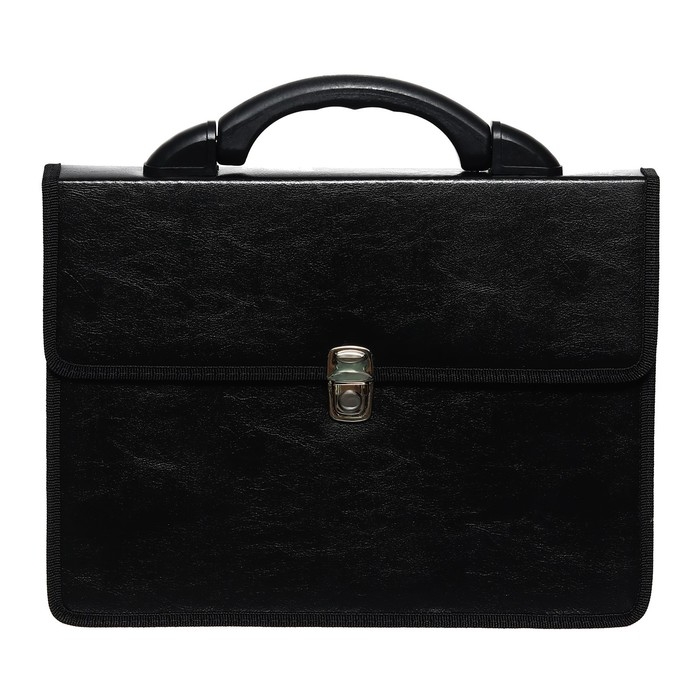 Портфель деловой 350 х 260 х 100 мм, 2 отделения, искусственная кожа, К 6С11, Портфель деловой 350 х 260 х 100 мм, 2 отделения, искусственная кожа, К 6С11, "Волхов", чёрный