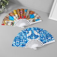 Веер пластик, текстиль "Лимонный орнамент" МИКС 23 см Веер пластик, текстиль "Лимонный орнамент" МИКС 23 см